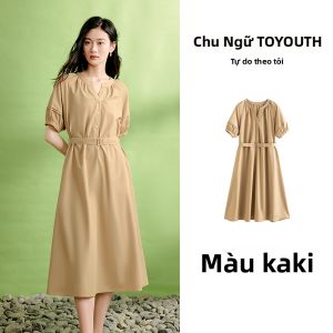 Toyouth | Đầm Dây Nơ Cổ V Tay Bồng