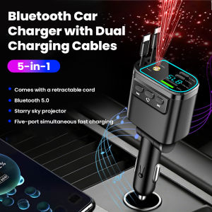 other | 5 in 1 Retractable Car Charger With USB C PD Fast Charging Cable For iPhone Samsung Roof Starlight Car Cigarette Lighter Adapter