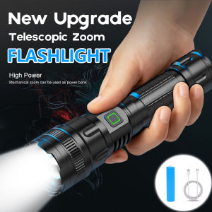 Outdoor Powerful Flashlight Bright Led Flashlight Focusing Torchlight Portable Emergency Lamp 18650 Battery USB Rechargeable Torchlight Zoomable Light