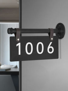 Modern Double-Sided Acrylic Metal Stand Door Number Plates Industrial Style Hostel Gaming Hotel Room Number Tags Replacement Leather Buckle