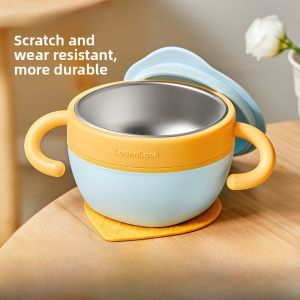 LocknLock Childrens Stainless Steel Bowl with Water Injection Suction Cup Anti-Fall Baby Food Bowl for Infants And Toddlers
