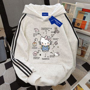 American Hello Kitty Print Fun and Cute Hooded Sweatshirt Pullover Autumn and Winter Velvet Padded All-Matching Trendy Brand Long Sleeve Tops