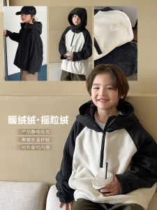 Warm Fleece Lined Hooded Jacket for Boys Winter Outerwear Trendy Childrens Clothing Korean Style Kids Coat with Hat