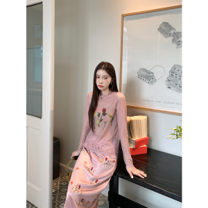 Floral Print Sheer Light Mesh T-Shirt and Skirt Set Women Summer New Arrival