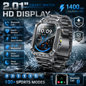 LIGE | LIGE 2026 Outdoors Durable Military Men Smart Watch 1400mAh Battery 5ATM Swim LED Flashlight+SOS Red Light Sports Call Smartwatc