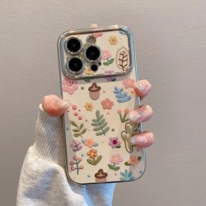 Fresh Summer Floral Apple 16Promax Phone Case New Style High-End Sensation 15 Lens Full Cover Creative Anti-Fall 14 Silicone Protective Shell