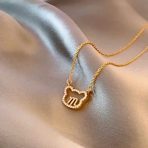 Vòng Cổ Dây Chuyền Trang Sức Phụ Kiện Nữ Mặt Gấu Chữ m Khảm Đá Cao Cấp Lấp Lánh Sang Chảnh Thanh Lịch Màu Vàng Dây Mảnh Nhẹ Khí Chất Dễ Thương VC-121
