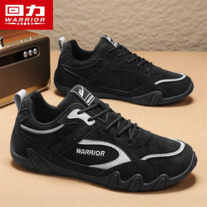 Warrior Mens Casual Shoes Thin Bottom Racing Black Board Shoes Youth Leisure Footwear Spring Autumn Season round Toe PVC Outsole