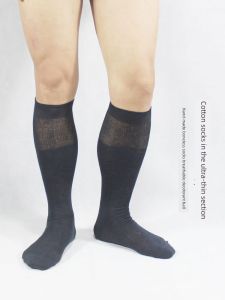 Pure Cotton Mens Socks Summer Thin No-Cuff Long Tube Anti-Odor Silk Luminous Cotton Large Size Calve Black Shoes Long Socks