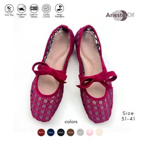 Nagita - Ariesta Black Flatshoes Model Jaring Tali Pita Empuk & Nyaman | Flatshoes Wanita Jaring | Sepatu Kerja Wanita Size 31-41 [Elly]