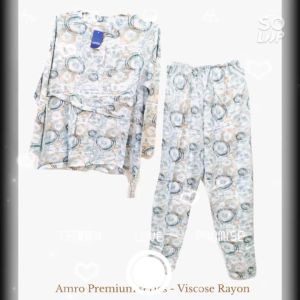 Piyama wanita dewasa premium amro label biru rayon viscose lengan panjang muslim friendly busui ibu menyusui anne claire forever sweet flowy airy setelan oneset baju tidur rumah dingin pajamas full kancing