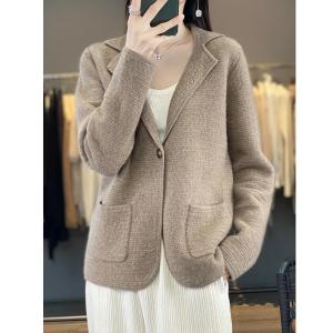 Export Big Brand Discount V-neck Sweater Womens Wool Cardigan Loose Suit with Pocket Outwear Cashmere Sweater Outerwear