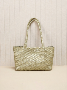 Josiny | Golden Holiday-Style Braided Tote Bag Large Capacity