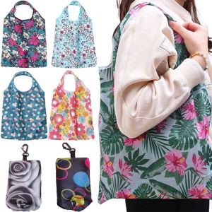 10pcs Floral Tote Bags Polyester Grocery Handbags Foldable Flower Grocery Shopping Bag Waterproof Reusable Shopping Bags Friendly Colorful Printing Tote Bag Large-capacity Shoulder Bag