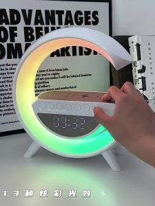 4 in1Wireless Speaker LED Atmosphere Light RGB Bluetooth Speaker Table Lamp Charger for Mobile Phone With AP Alarm Clock FM Radio Music TF 20w Atmosphere For Smart Home Decor Night Light