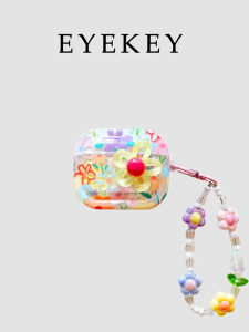 Eyekey Spring Summer Landscape Oil Painting 3D Flower Soft Pink Silicon Shell for AirPods pro 3 AirPods 1/2 And New 4th Generation Womens Style Case