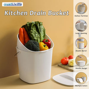 JustLiving Compost Bin Kitchen Counter with Lid Easy Clean Food Waste Bin with Handles Home Sorting Trash Can with Drainage and Odor Prevention Wet and Dry Separation Waste Bin