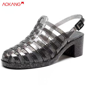 AOKANG รองเท้าแตะ & รองเท้าแตะส้นเตี้ยรองเท้าแตะที่เรียบง่าย เบา & เบาสวม สวมใส่ง่าย เปิดปิดได้ส้นเตี้ยเปิดนิ้ว เท้าสำหรับผู้หญิง