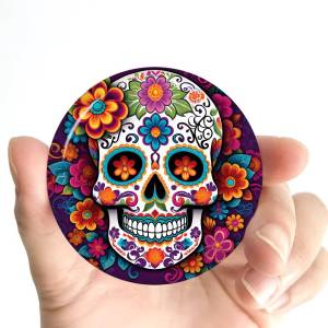 Spooky Halloween Colorful Sugar Skull Printed Photo Brooches Creative Round Badge Gifts Pins 32/44/58mm