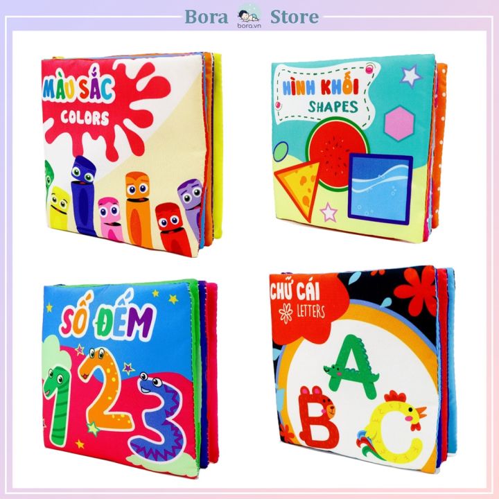 Sách vải cho bé, song ngữ kích thích đa giác quan, kích thước 12x12cm ...