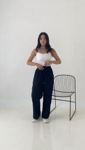 BAGGU Cargo Pants Hanami - BLACK - Celana Cargo Linen Panjang Wanita Loose Pants Highwaist