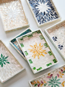 Natural Hand-Painted Shell Tray Rectangular Fruit Plate Handmade Shell Storage Tray  Country Style Home Dining Utensils