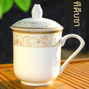 แก้วดินเผาจีนเซี่ยงไฮ้ แก้วประชุมสำนักงาน แก้วดินเผา แก้วใส่เครื่องดื่มพร้อมฝา 10 ชิ้น ใช้ในโรงแรมและบ้าน แก้วดินเผา