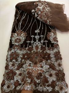OLEVO | African Luxury Beaded Velvet Lace Fabric Nigerian High Quality Tulle Sequins for Bridal Wedding Dress Fabric AT2693