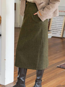 Dailyart Work Clothing Mid-Ancient Sense Asymmetric High Waist Slit Fall and Winter Woolen Woolen Hip Bag Straight-leg Skirt