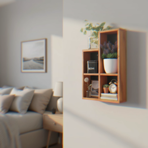 Rak Dinding Minimalis 4 Sekat – Rak Pajangan Estetik Serbaguna untuk Kamar & Ruang Tamu