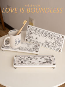 Water Absorbent Diatom Mud Cup Mat Retro Non-Slip Bathroom Washstand Tooth Cup Soap Pad Square Shape Nordic Style Cup Mat