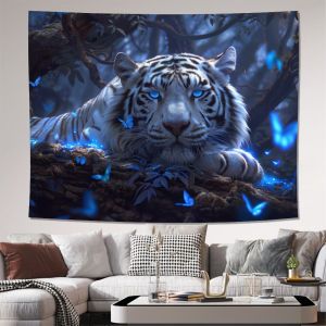 VIKAMA Bạch Hổ Và Bướm Rừng Huyền Ảo Tấm Thảm Cho Ghế Sofa Phòng Khách Phong Cách Tự Nhiên Phòng Ngủ Trẻ Em Trang Trí Treo Tường