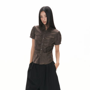 VATTY | Vintage Pleated Waist-cinched Short Sleeve Shirt