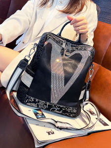 Fashionable Diamond Embellished Womens Backpack Large Capacity Multi-Functional Travel Bag Casual Waterproof Super Fiber Leather