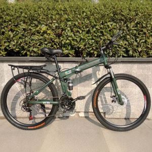Foldable Mountain Bike 26 Inch 24 Inch Dual Shock Dual Disc Brake with Rear Seat Can Carry People Bicycle New Auk Carbon Steel Frame