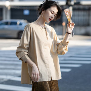 Elegant Ladies Long Sleeve Shirt New Chinese Style Button Loose Slimming Commuter Autumn Casual Loose Fit Womens Shirt