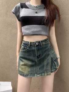 High Waist A-Line Mini Skirt Denim Women plus Size Summer New Style Asymmetrical Slimming Short Pants Skirt Commute