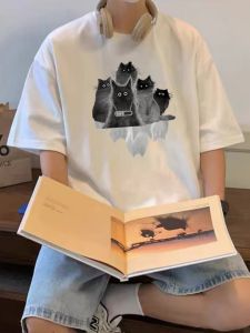 Áo Thun Nam Tay Ngắn Mùa Hè Phong Cách Mỹ Thường Ngày Cotton Nguyên Chất Cho Cặp Đôi Áo Thun Cổ Tròn Dáng Rộng in Họa Tiết