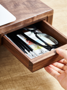 under Desk Drawer Wooden Storage Box Black Walnut Office Desk Hidden Compartment Eyeglasses Case Pull out Pen Holder Desk Organizer