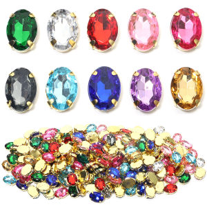 50 ชิ้น/ล็อตทองรูปไข่ Claw Rhinestones Glitter คริสตัล Trim หินลูกปัดเสื้อผ้าหัตถกรรมเย็บบน Rhinestones สําหรับ DIY เสื้อผ้าอัญมณี