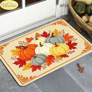 VIKAMA Pumpkin Train Doormat Squirrels Orange Plaid Autumn Fall Welcome Mat Entryway Rug Front Porch Home Decoration