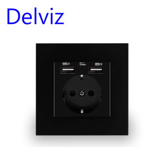 Delviz EU Standard USB Socket AC 110V-250V No Logo 16A Wall Embedded Outlet 5V Usb charge hole With 2A USB Port Wall Socket