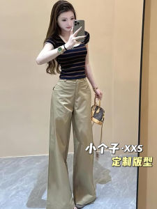American Style High Waist Wide Leg Casual Pants Womens Summer U-Shaped Pocket Slimming Trousers Short Girls Floor-Length
