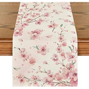 Spring Sakura Pattern Table Runner Washable Multi-Scene Celebration Table Runner Decor