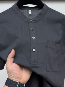 Casual Summer Short Sleeve Polo Shirt Mens Mid-aged Dad Clothes with Pocket Half Sleeve T-shirt Fashionable Breathable Cotton Blend Fabric