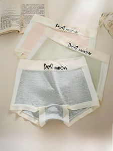 miiow | Pure Cotton Antibacterial Safety Womens Underwear High Waist Abdomen Control Briefs Flat Angle Shorts Cat Person Brand