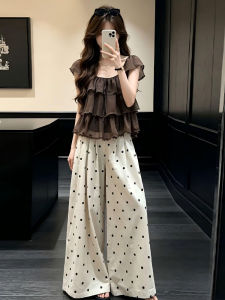 SUSIEYUAN | Korean Style Polka Dot Wide Leg Pants Set