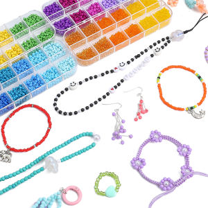 2000Pcs Loại Màu Sắc hạt cườm nhỏ 3Mm Hạt rời hạt thủy tinh Bộ hạt Vật liệu làm vòng tay Kit Đối Với Trang Sức nghệ thuật Tự làm Thủ Công