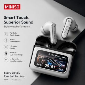 Miniso | MINISO MS128 Wireless Headphones Soft Low Latency Bluetooth Earphones Long Battery Smart Touch Control LED Display In-Ear Earbud
