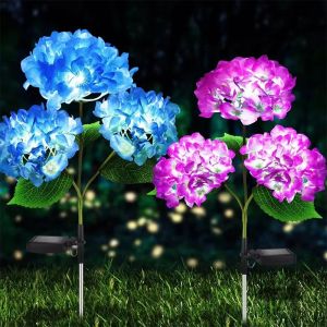 3Head Outdoor Garden Lawn Lamps Hydrangea Rose Flower Solar Led Light For Garden Vegetable Patch Patio Country House Decoration